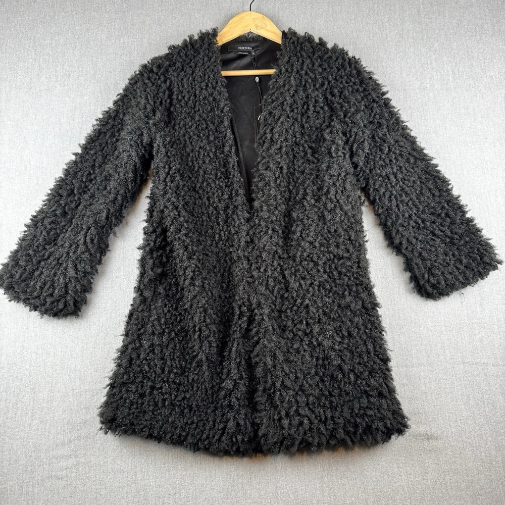 NWT Vertigo Black Teddy Sherpa Coat Jacket Womens Small Fuzzy Lined VT32299LS
